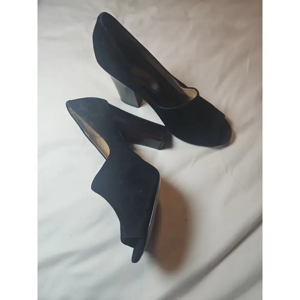 COACH Roslyn Kid Black Suede Open Toe W/Chunky Heel - Women's Size 9 - Picture 7 of 9